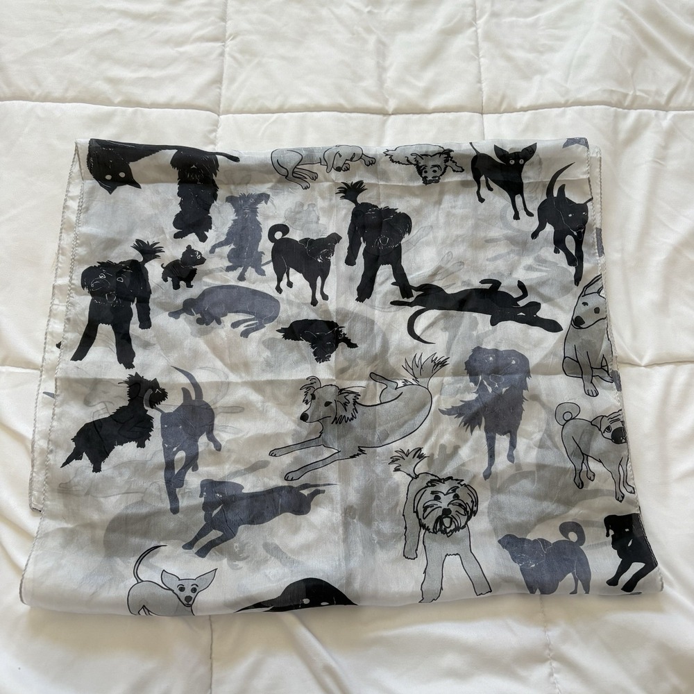 Vintage Dog Lover Womens Scarf 100% Silk Shawl Gray‎ Feminine Whimsy Coquette